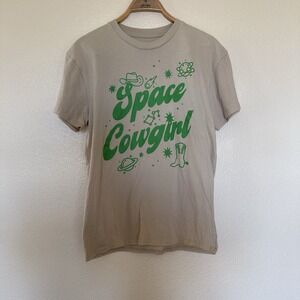 Green Space Cowgirl Graphic T Shirt Women's Medium Short Sleeve